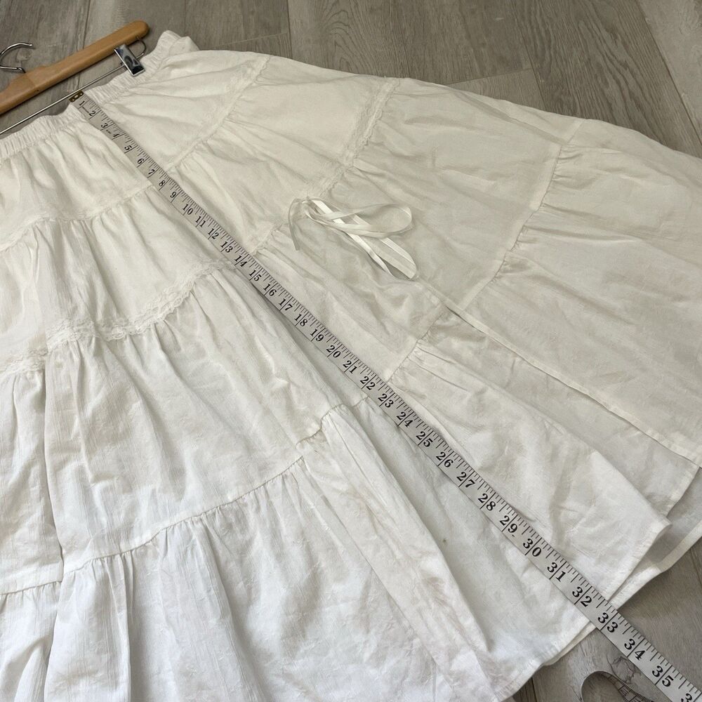 Tiered Midi Skirt cotton lace slit womens White (medium) cottagecore boho euro - Picture 6 of 6